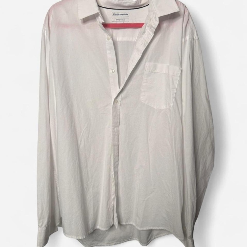 Men's White Long Sleeve Button Up by Amazon Essentials, Size XXL